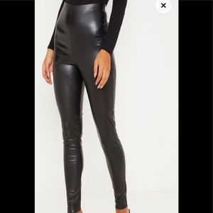 Black faux leather high waisted leggings